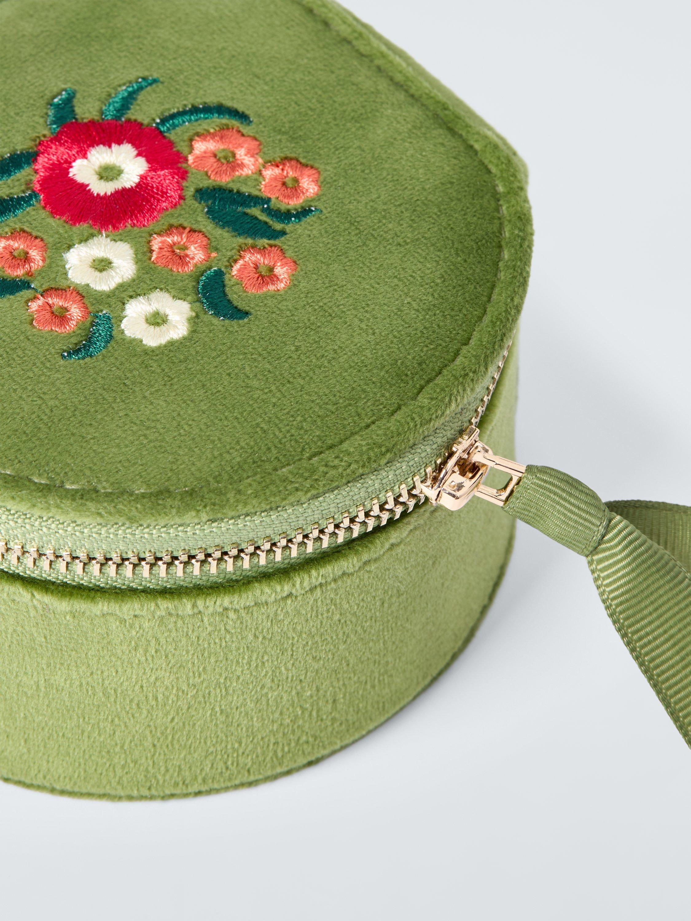John Lewis travel jewellery box green velvet with floral embroidery, UK version