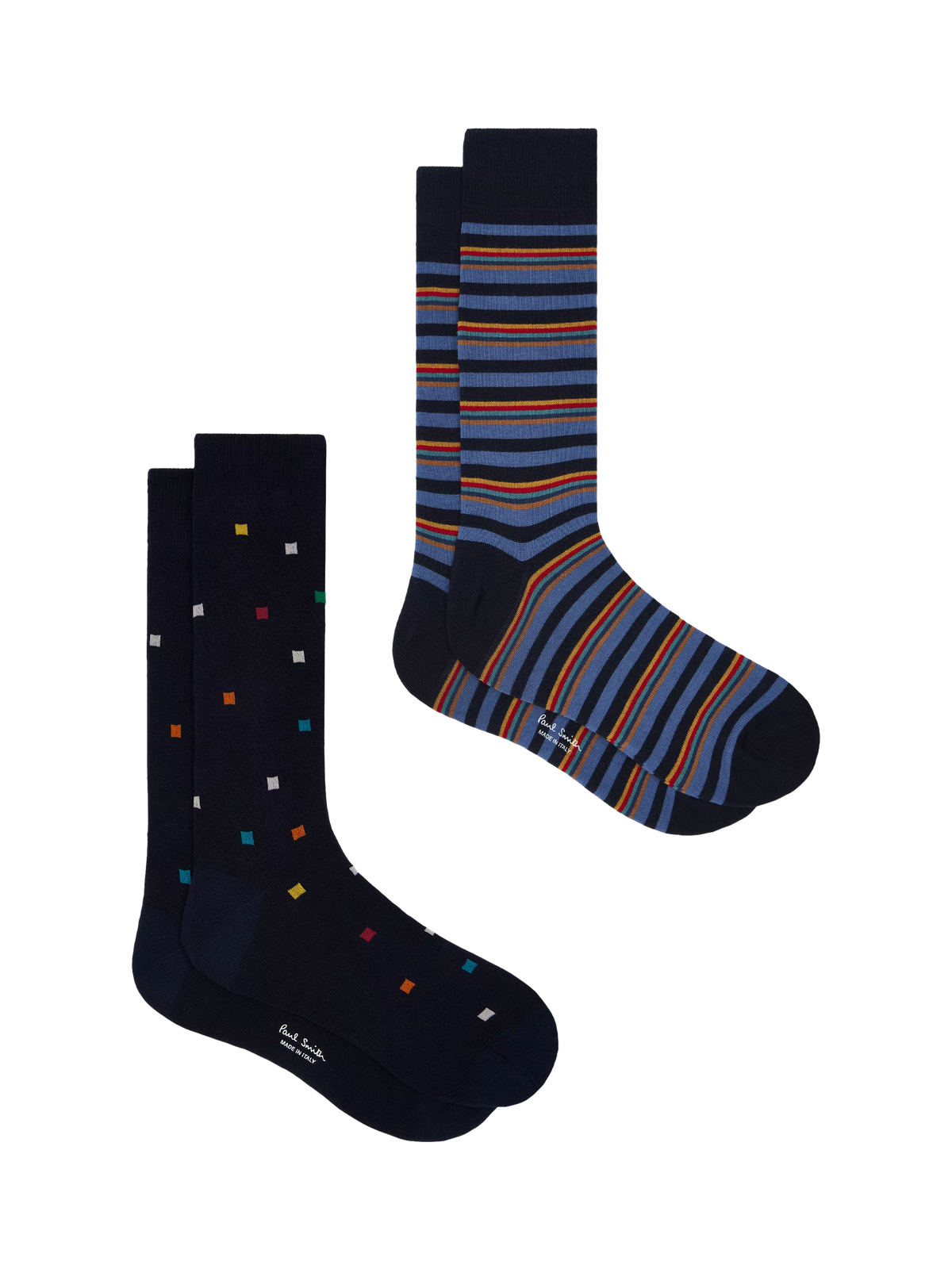 Paul Smith cotton rich stripe and square socks pack of 2 black (British brand)