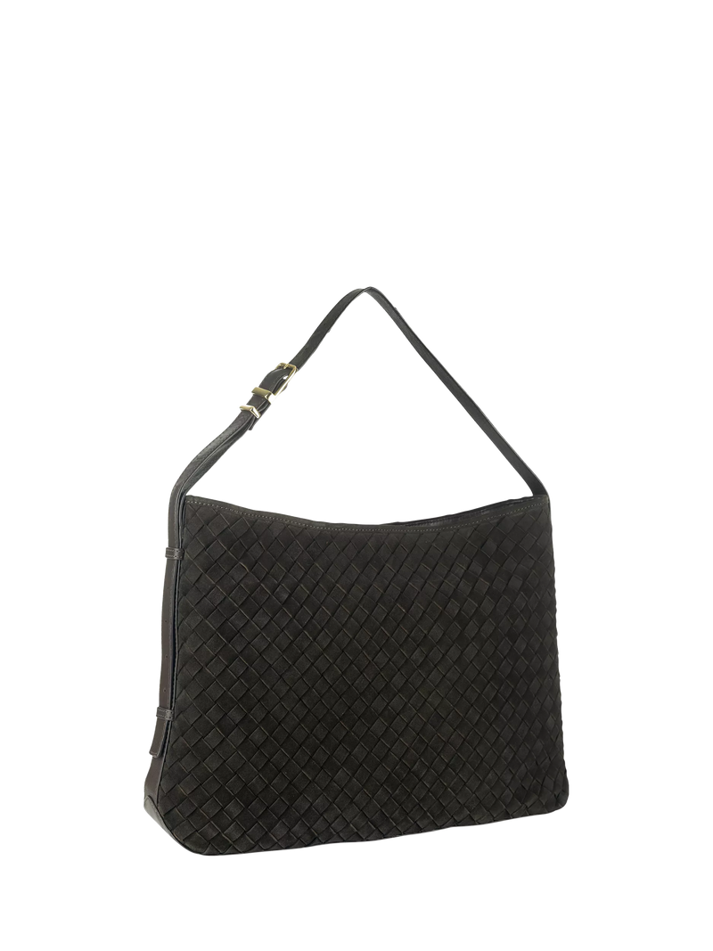 Apatchy London Holly woven suede handbag chocolate (British brand)