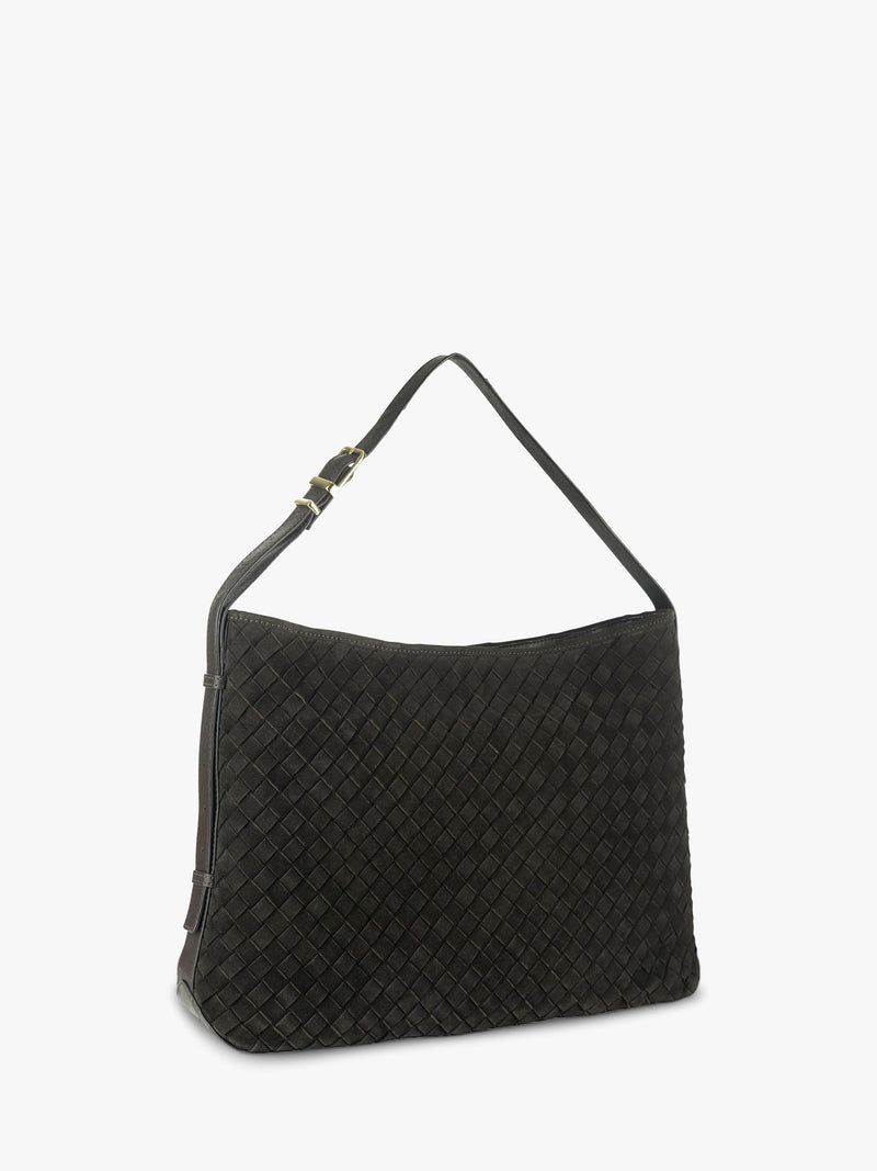 Apatchy London Holly woven suede handbag chocolate (British brand)