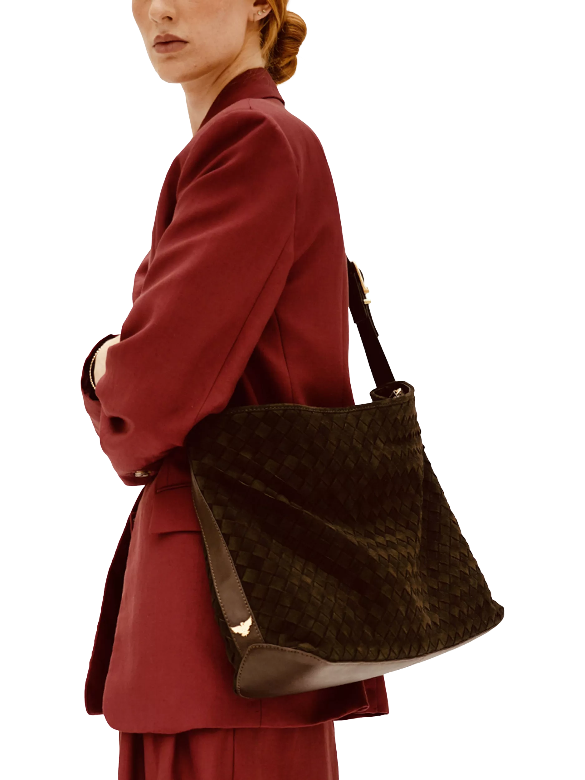 Apatchy London Holly woven suede handbag chocolate (British brand)
