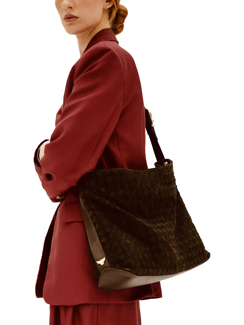 Apatchy London Holly woven suede handbag chocolate (British brand)