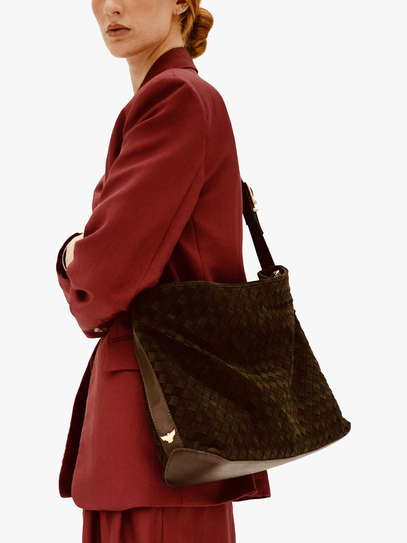 Apatchy London Holly woven suede handbag chocolate (British brand)