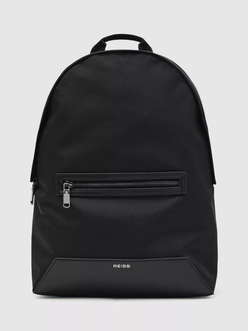 Reiss Allen Woven Backpack Black with zip, imported from the UK