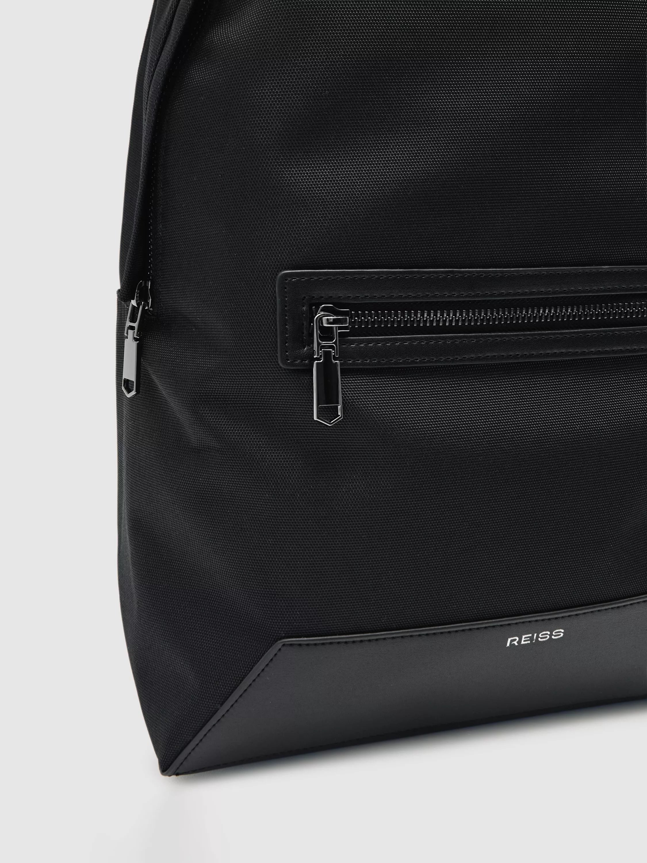 Reiss Allen Woven Backpack Black with zip, imported from the UK