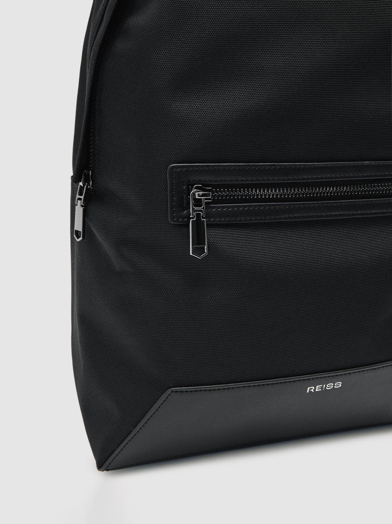 Reiss Allen Woven Backpack Black with zip, imported from the UK