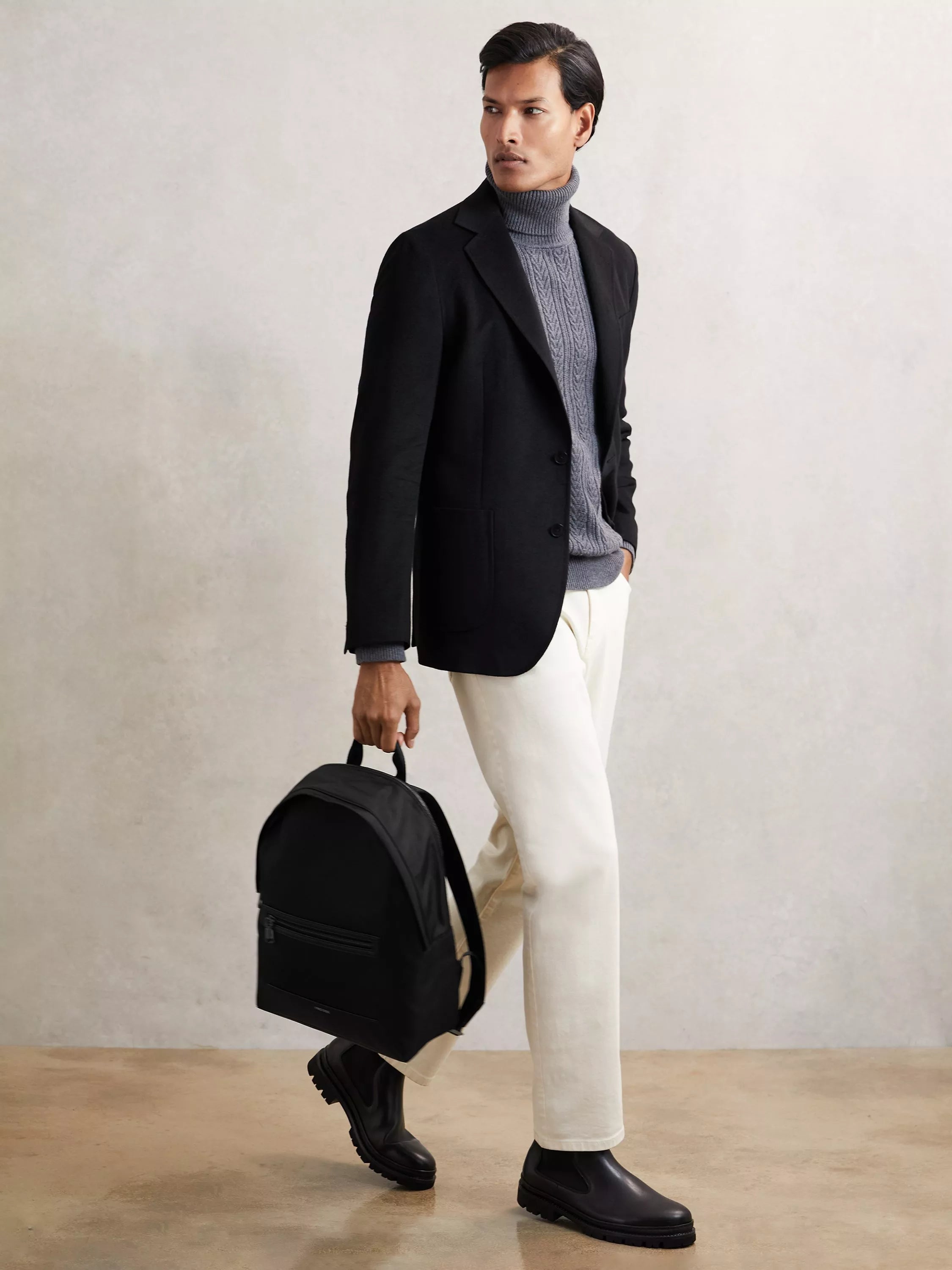 Reiss Allen Woven Backpack Black with zip, imported from the UK