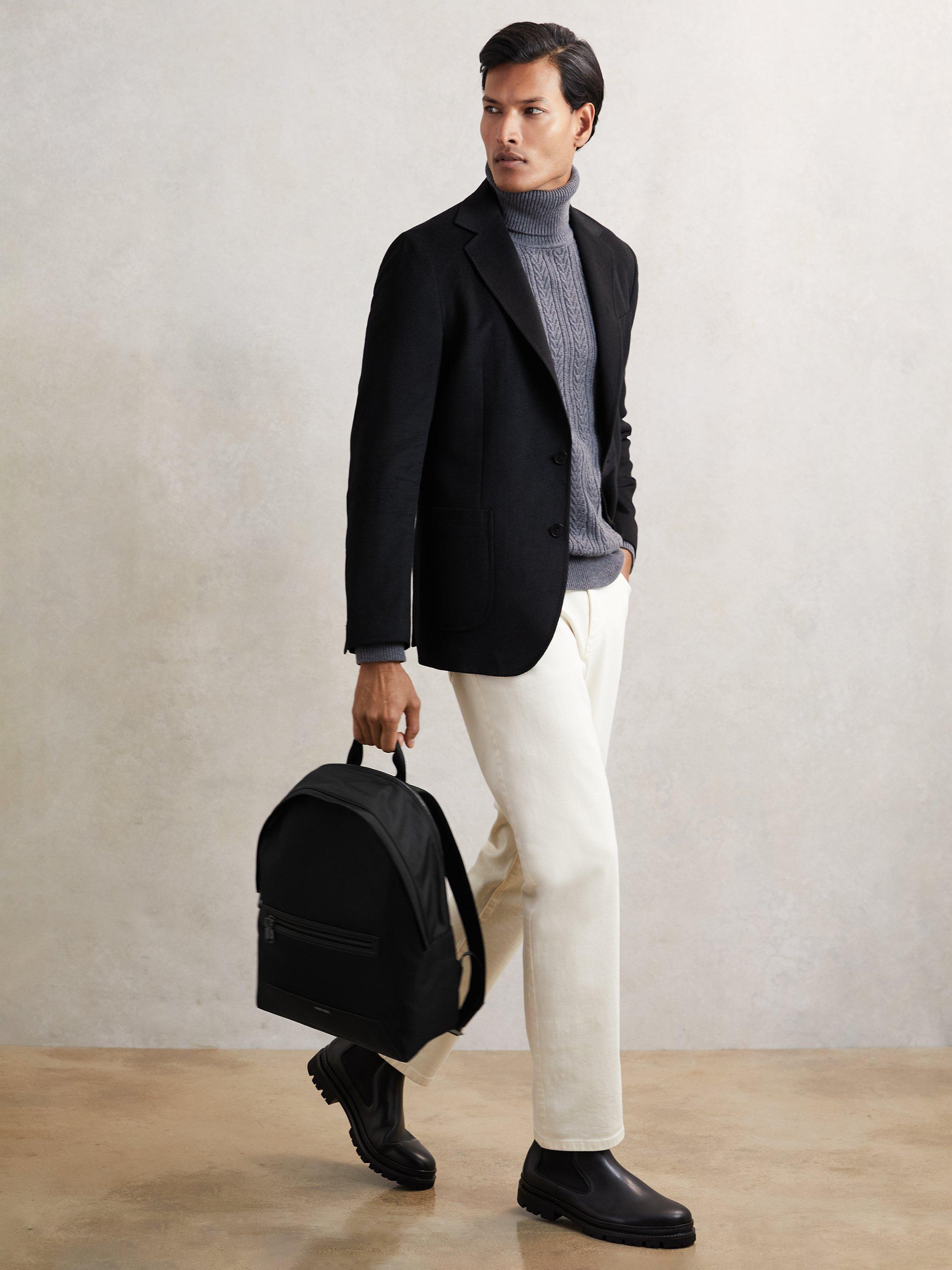 Reiss Allen Woven Backpack Black with zip, imported from the UK