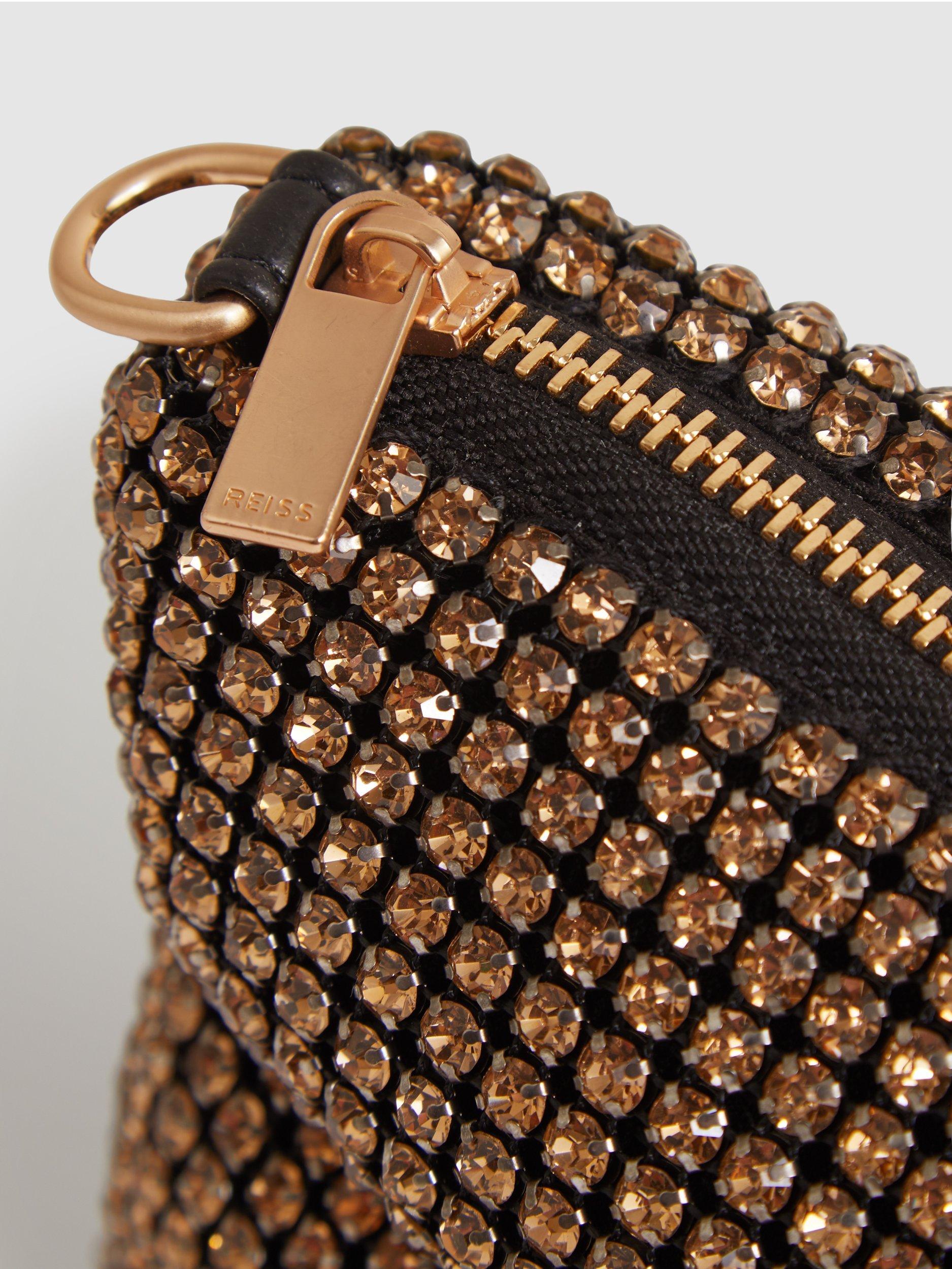 Reiss gold diamante embellished clutch bag (British brand)