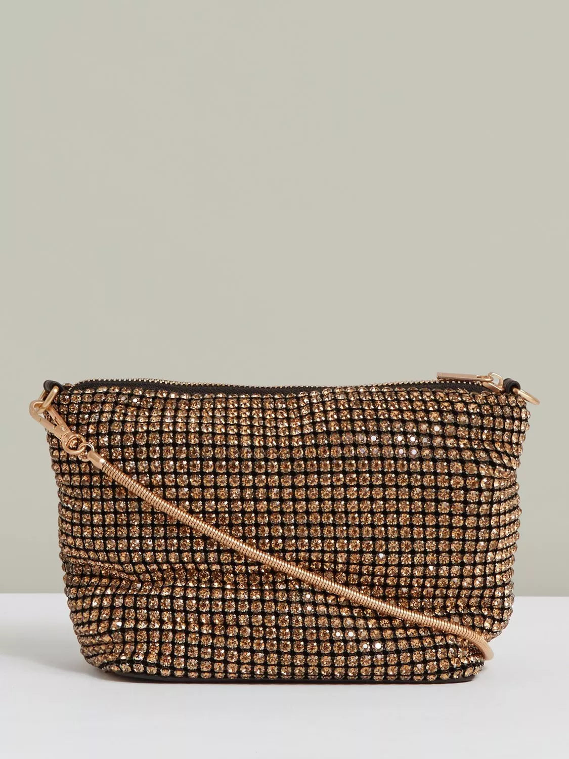 Reiss gold diamante embellished clutch bag (British brand)