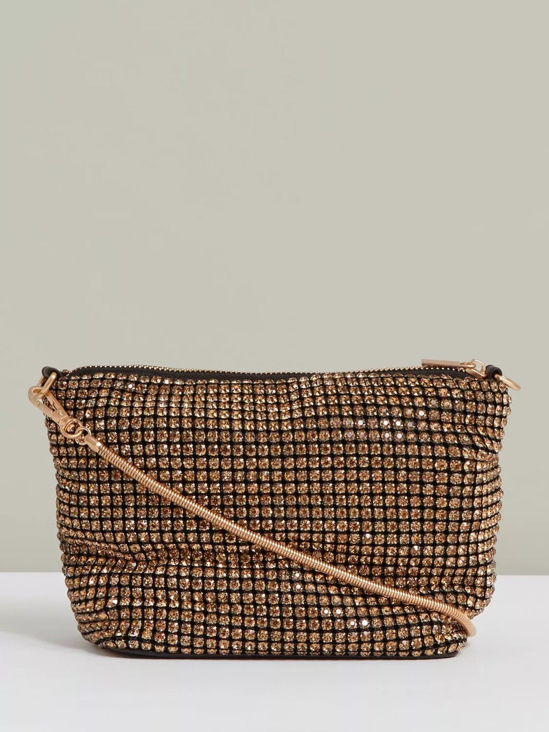 Reiss gold diamante embellished clutch bag (British brand)