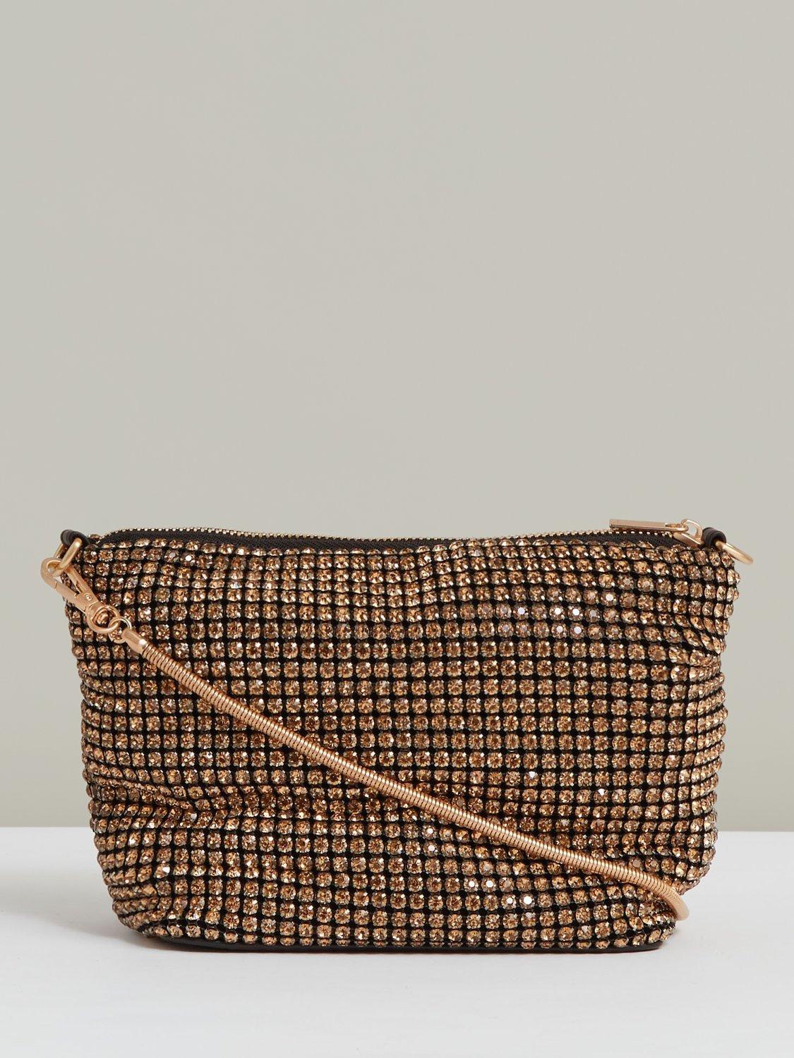 Reiss gold diamante embellished clutch bag (British brand)