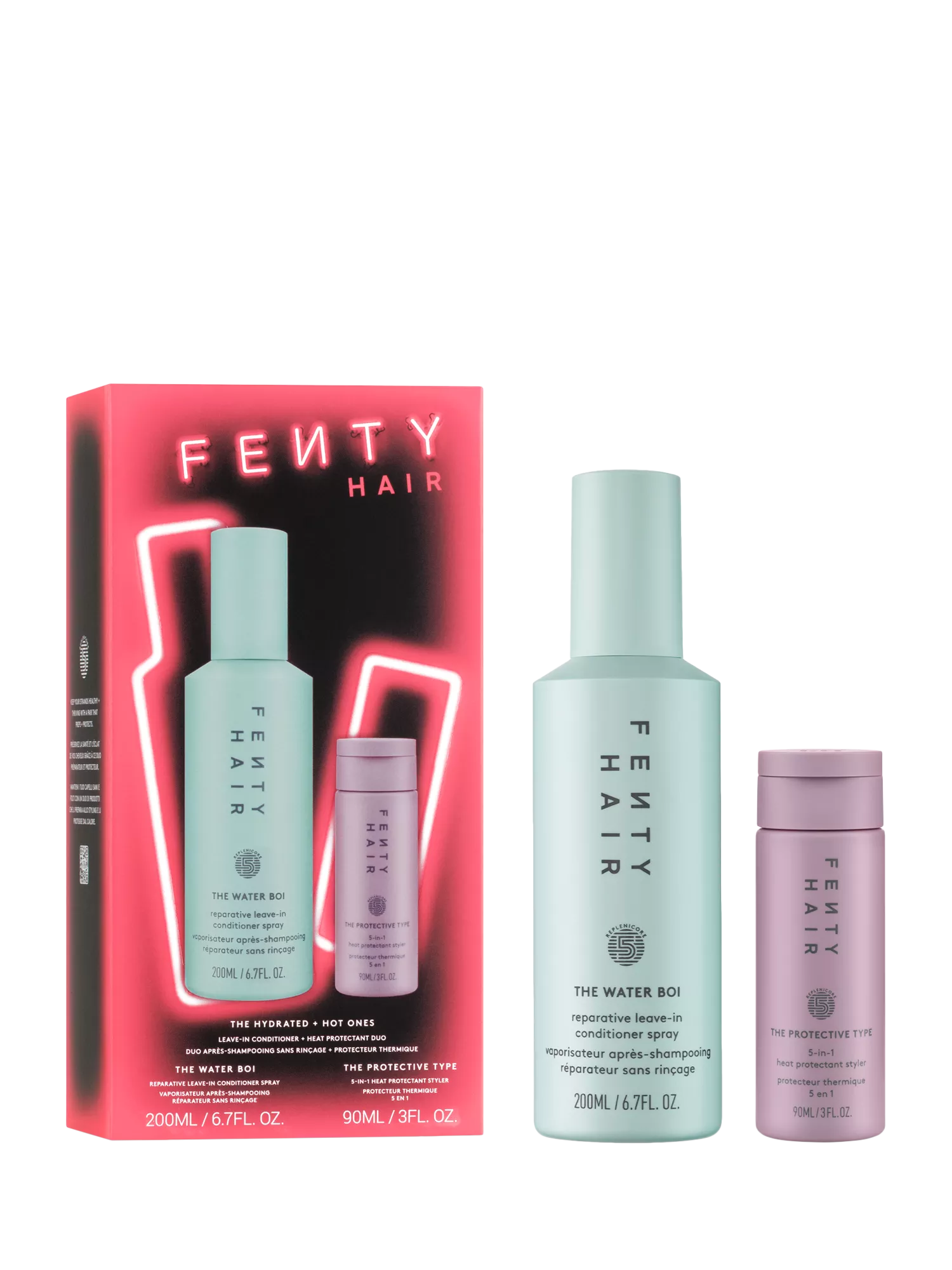 Fenty Beauty haircare gift set Hydrated & Hot Ones 90ml and 200ml, imported from the UK