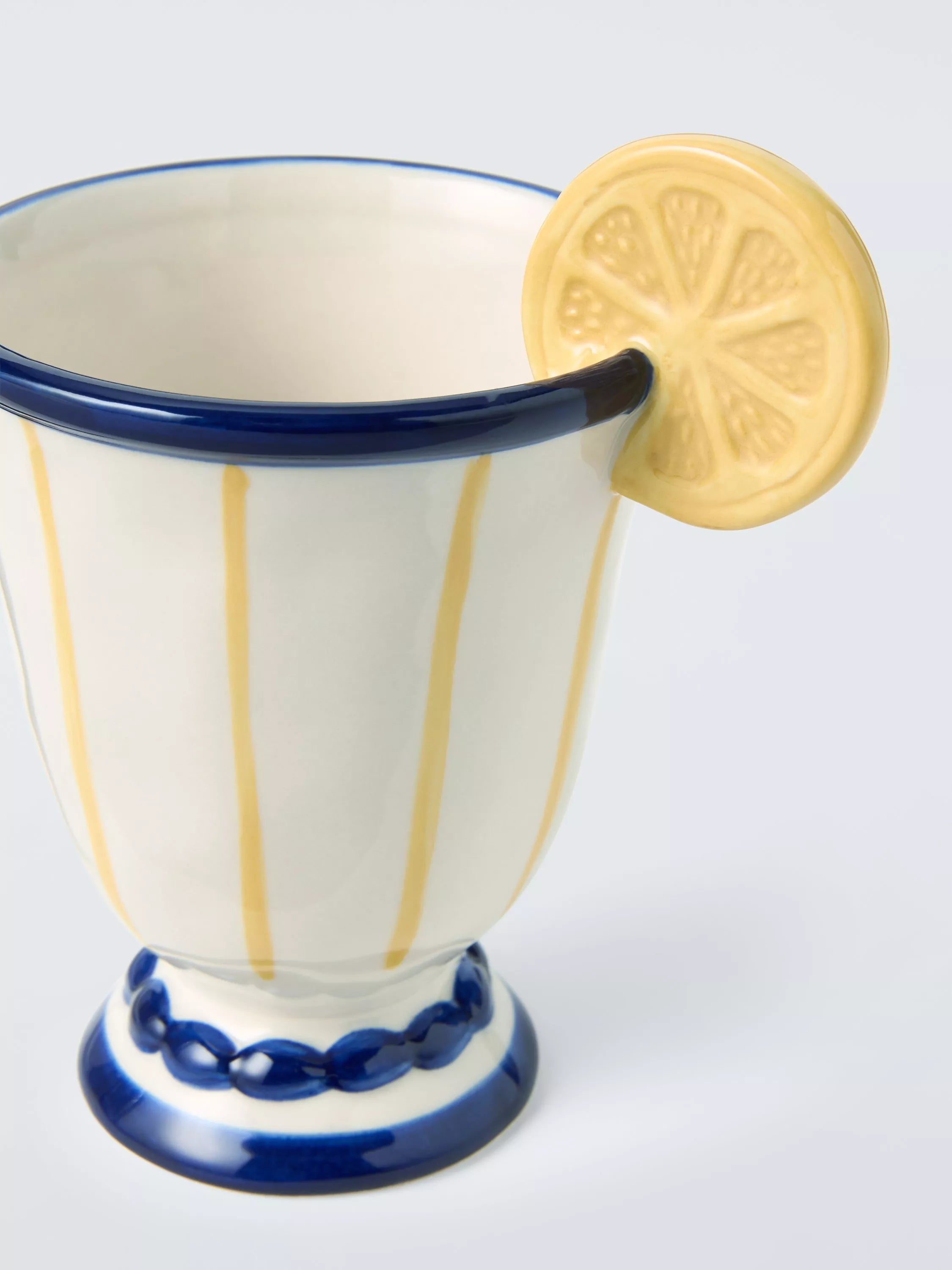 John Lewis stoneware cup hand-painted striped white blue 230ml - British product
