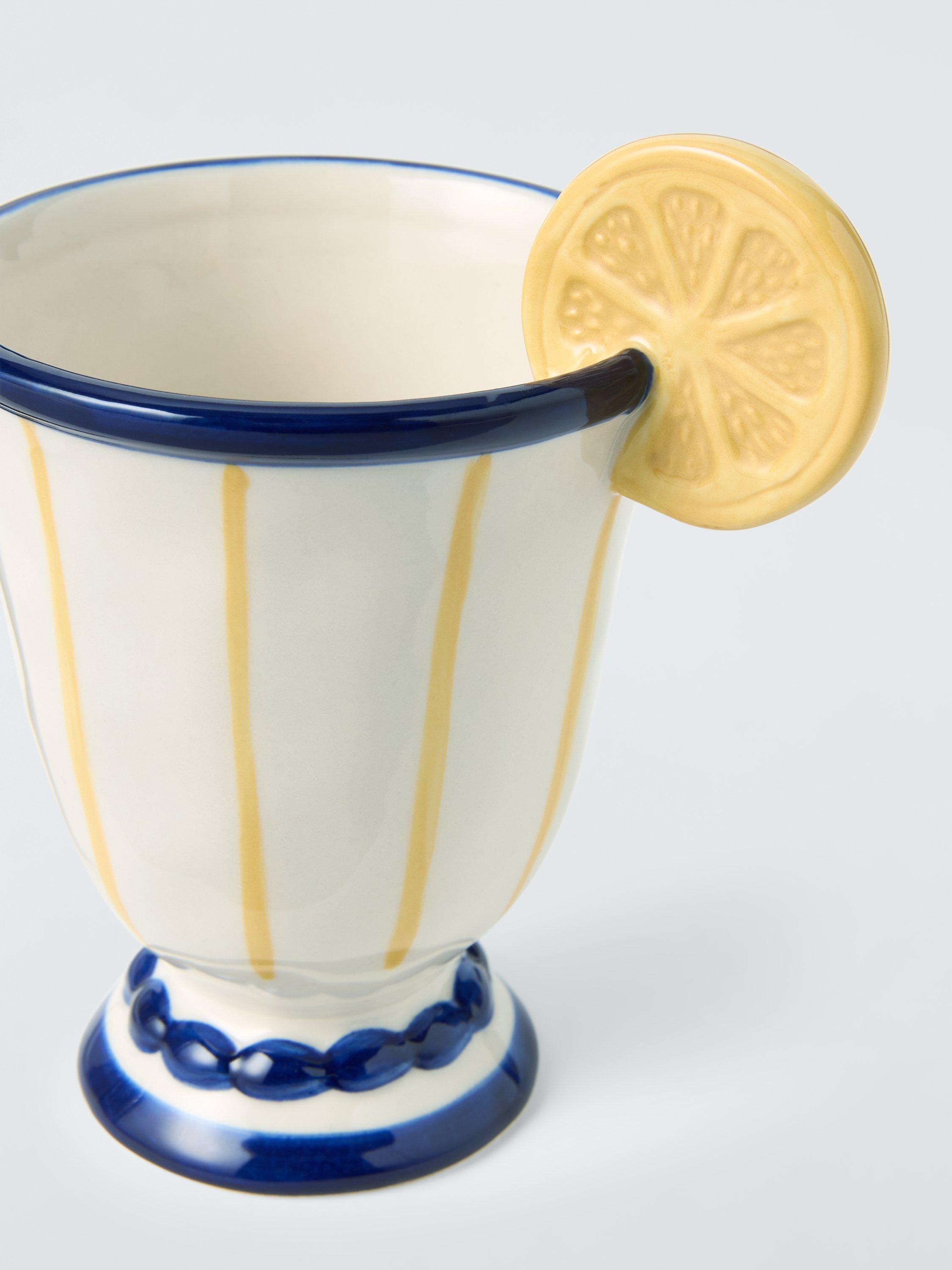 John Lewis stoneware cup hand-painted striped white blue 230ml - British product