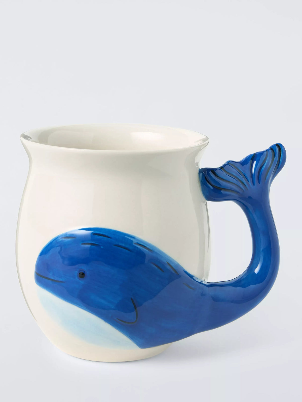 John Lewis hand painted stoneware whale mug 530ml blue white, UK version
