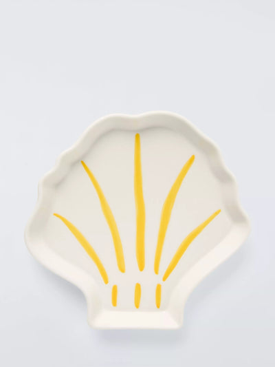 John Lewis John Lewis Hand Painted Small Stoneware Shrimp Plate, White/Yellow, 17cm- Buy online at McGrocer