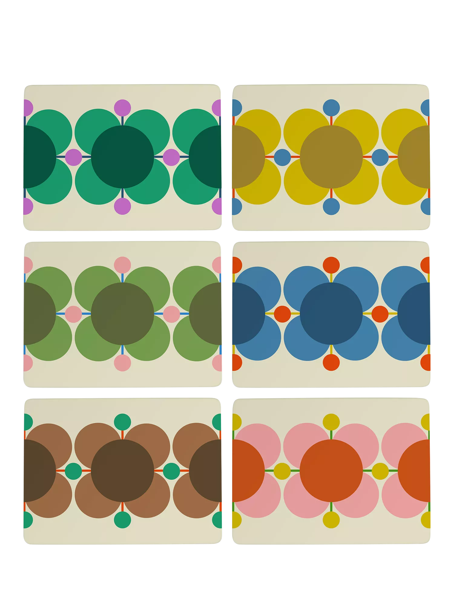 Orla Kiely Atomic Flower cork-backed placemats set of 6 assorted, imported from the UK