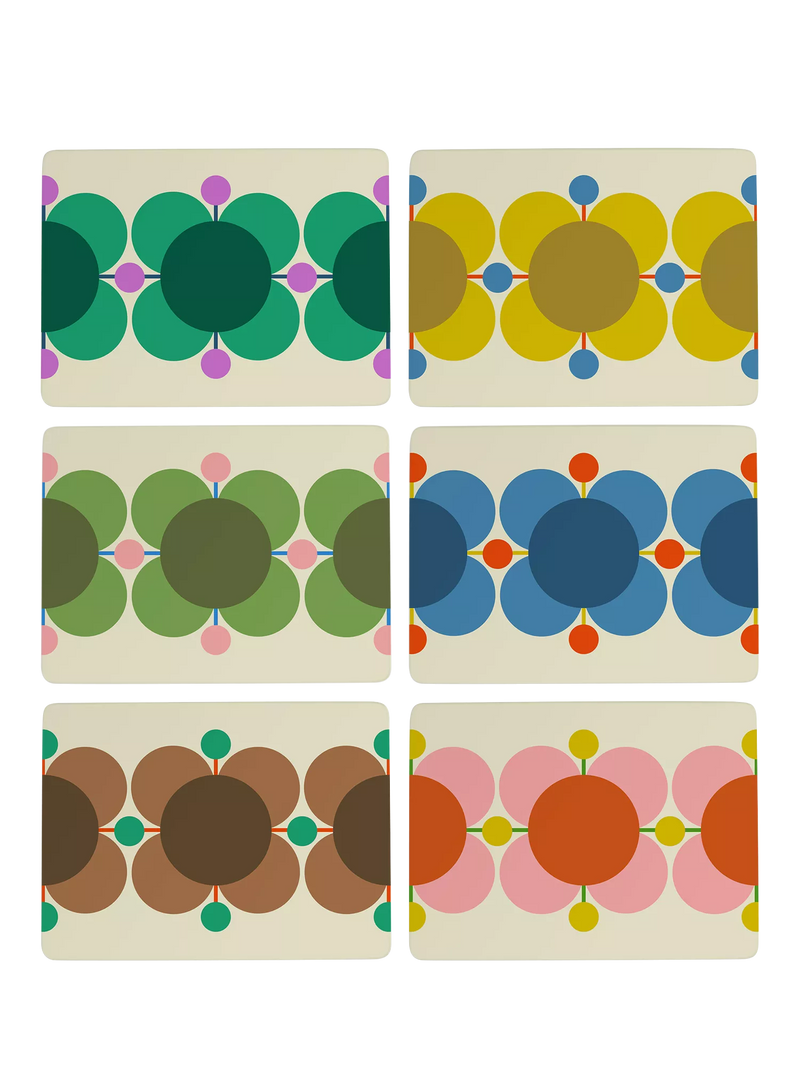 Orla Kiely Atomic Flower cork-backed placemats set of 6 assorted, imported from the UK