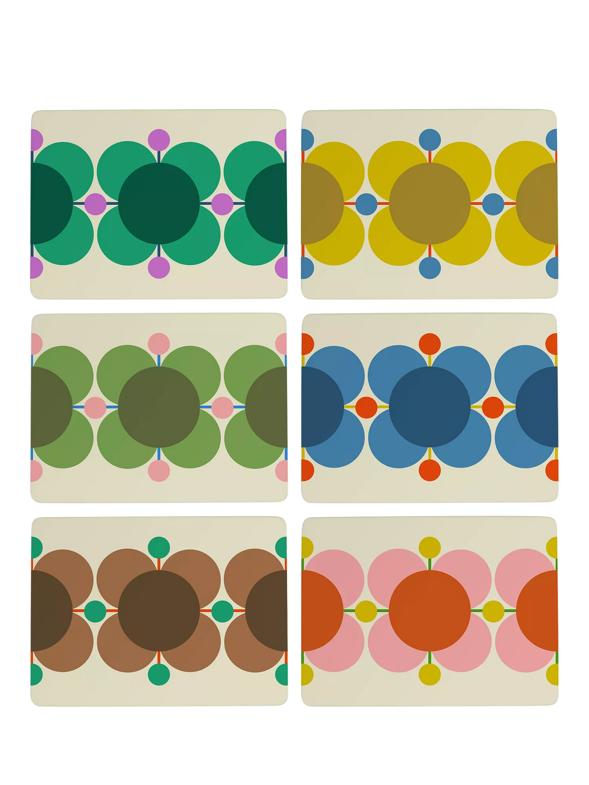 Orla Kiely Atomic Flower cork-backed placemats set of 6 assorted, imported from the UK