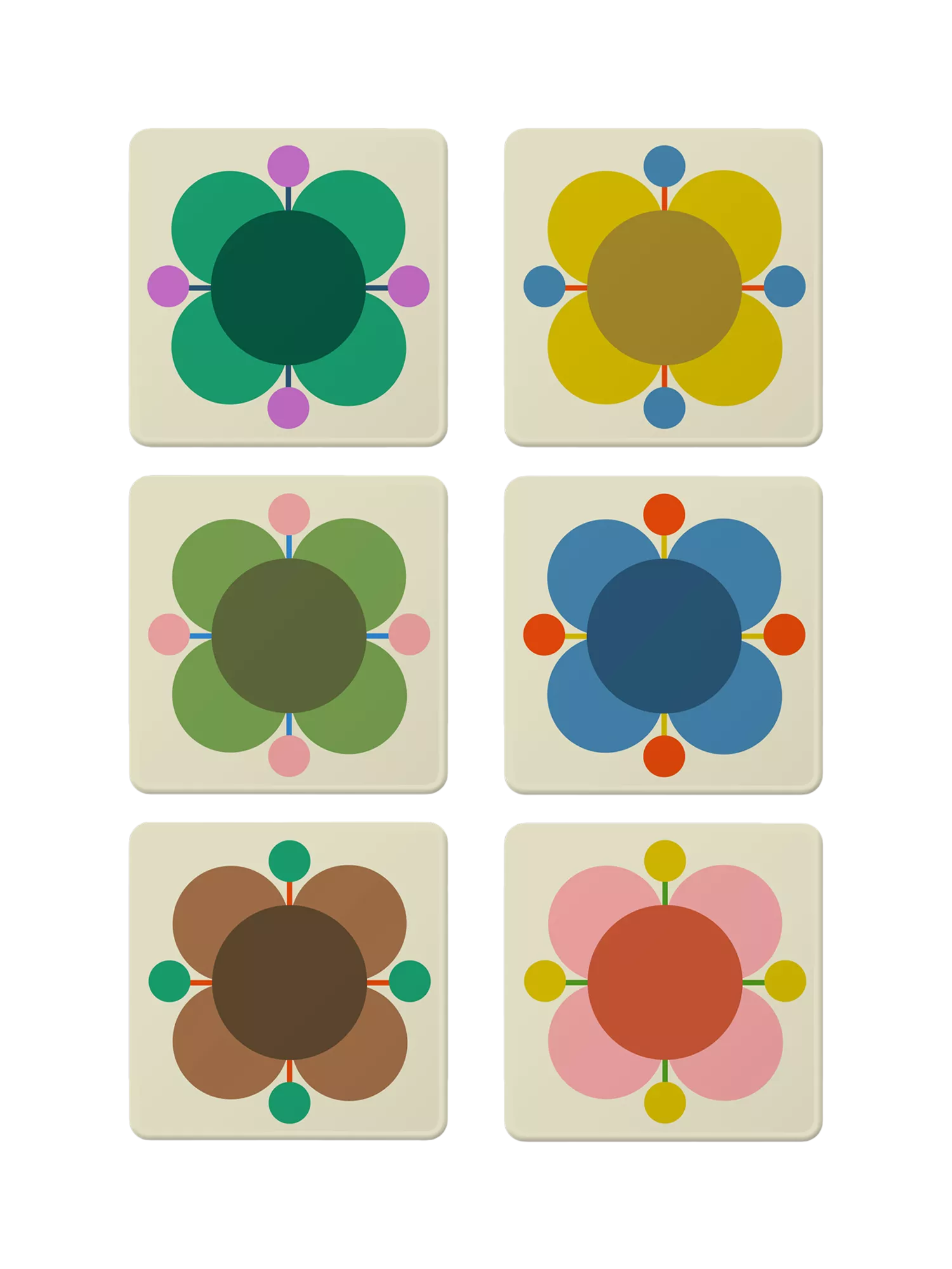 Orla Kiely atomic flower coaster set of 6, UK version