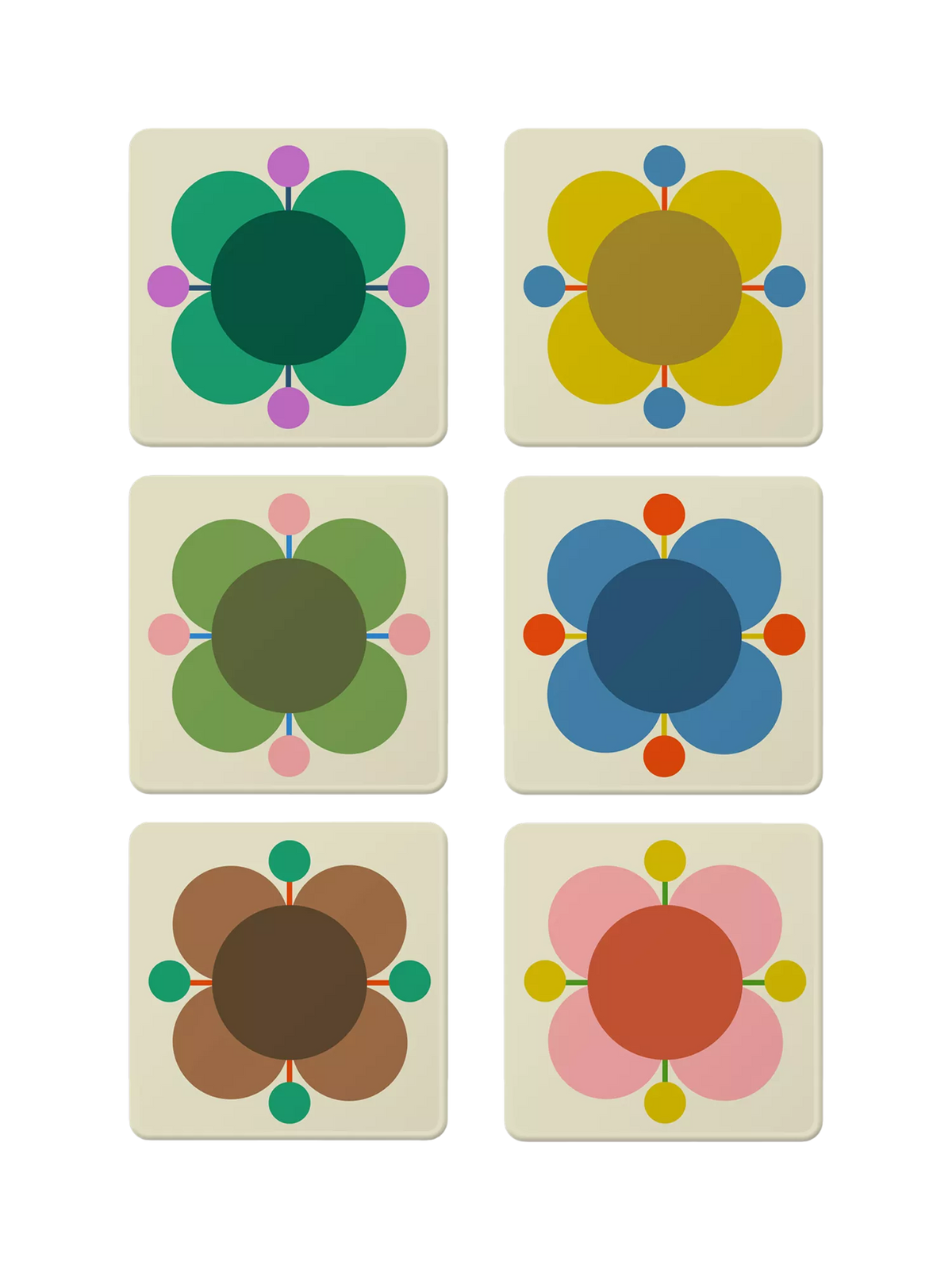 Orla Kiely atomic flower coaster set of 6, UK version