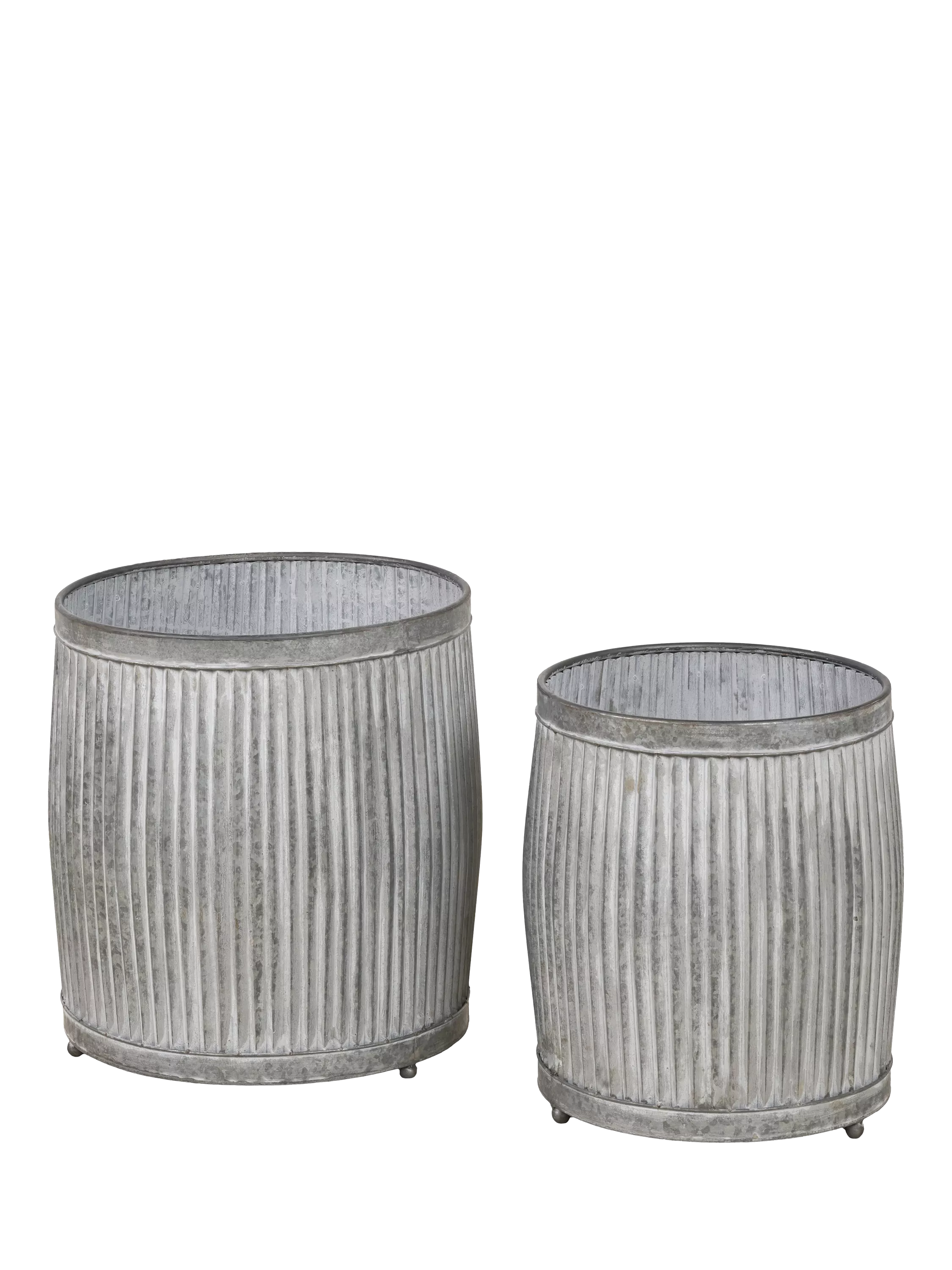 Pacific ribbed zinc outdoor planters set of two (British brand)