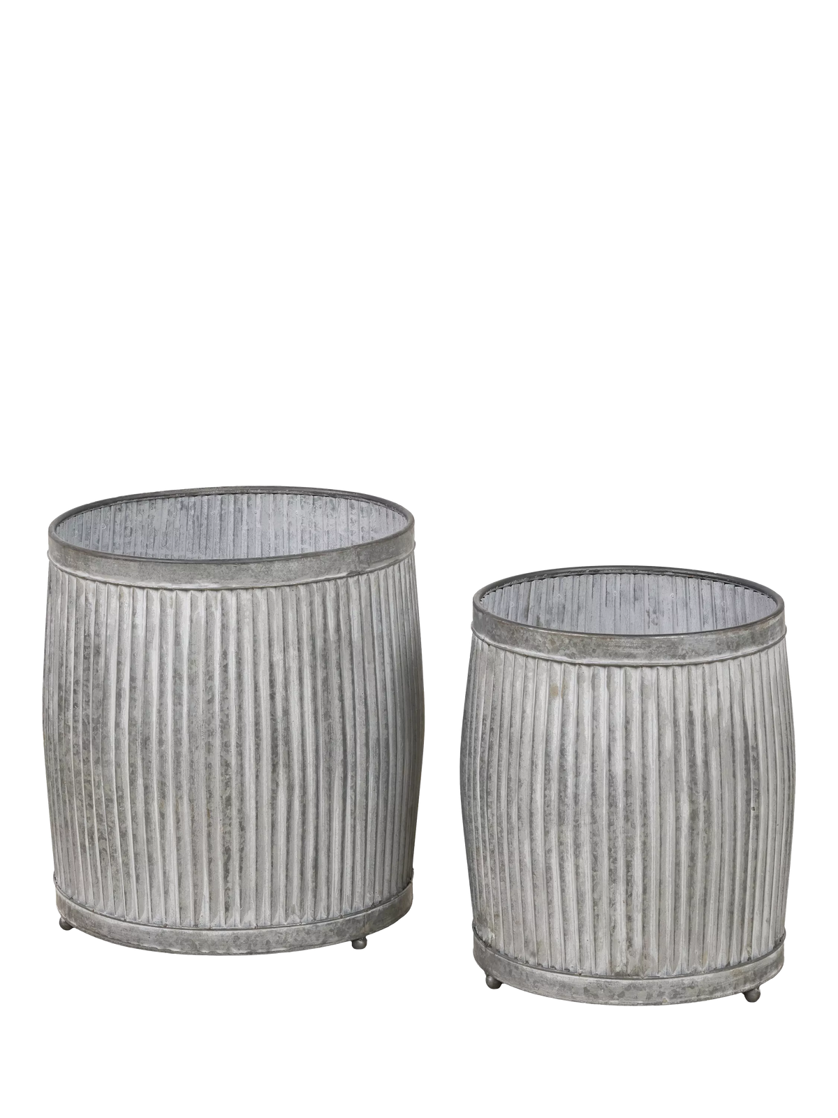 Pacific ribbed zinc outdoor planters set of two (British brand)