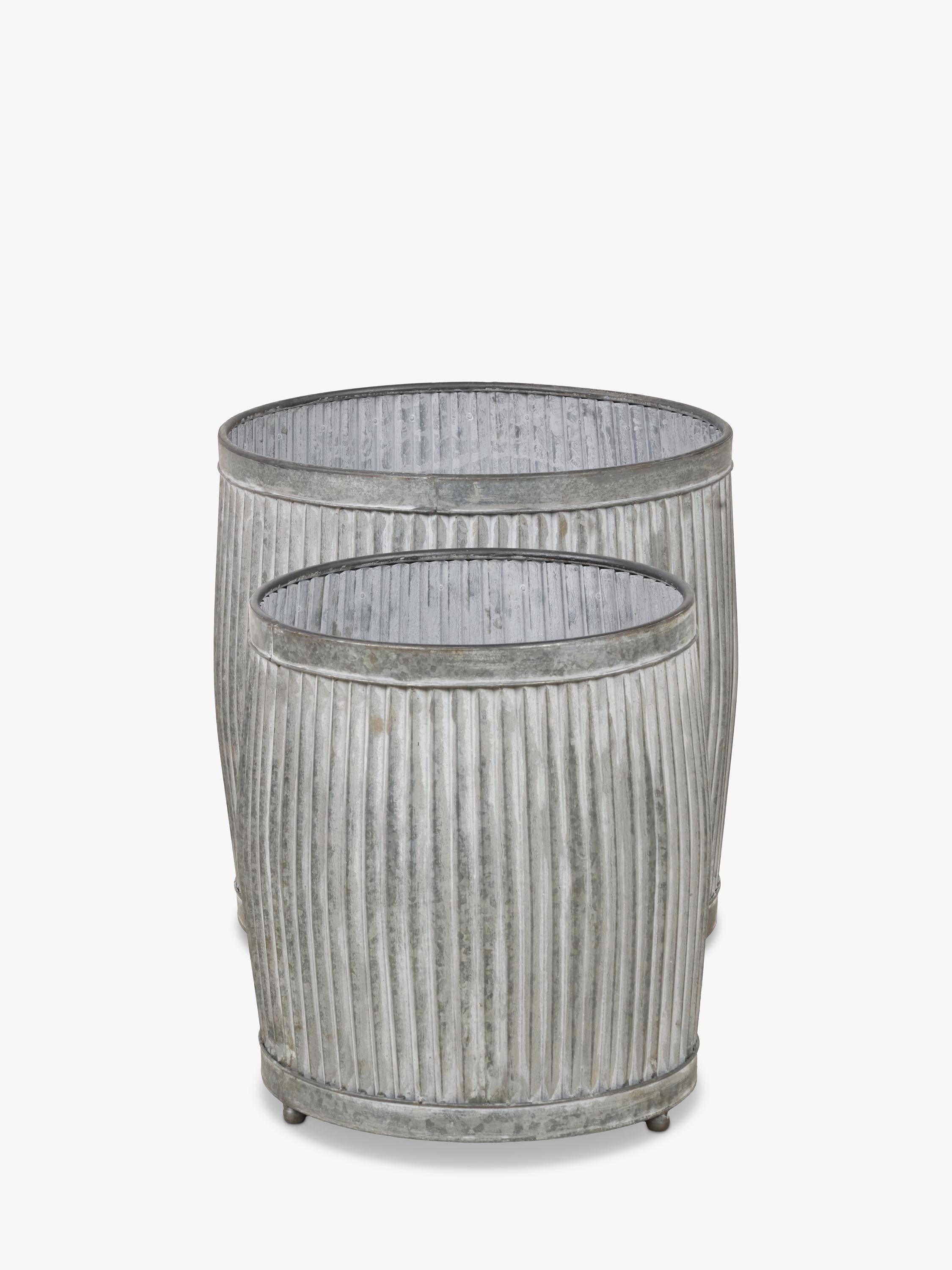 Pacific ribbed zinc outdoor planters set of two (British brand)