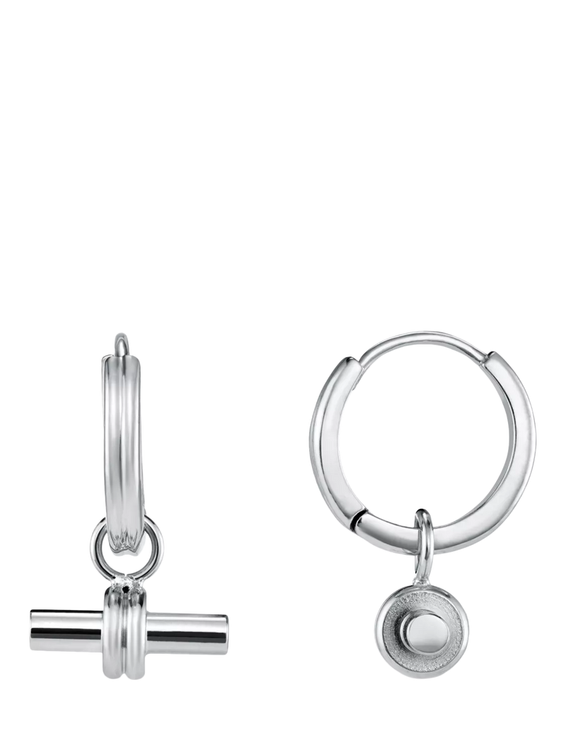 Orelia LUXE Linear T-Bar Drop Hoop Earrings, Silver