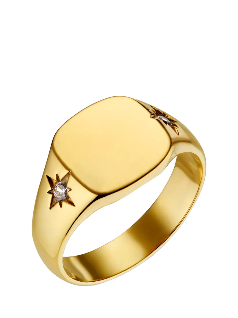 Orelia LUXE Crystal Starburst Signet Ring, Pale Gold, S