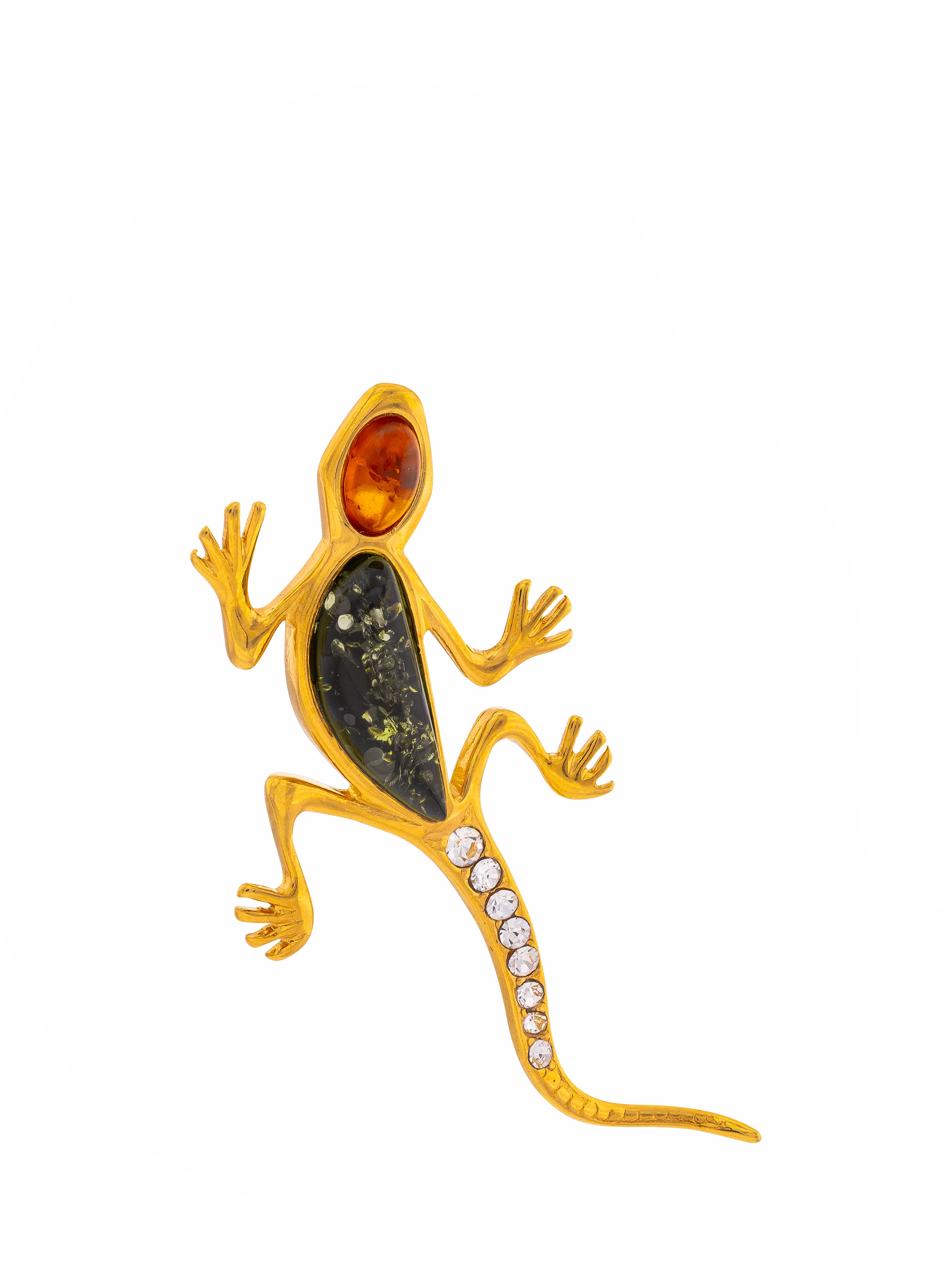 Be-Jewelled amber lizard brooch with cubic zirconia - British product