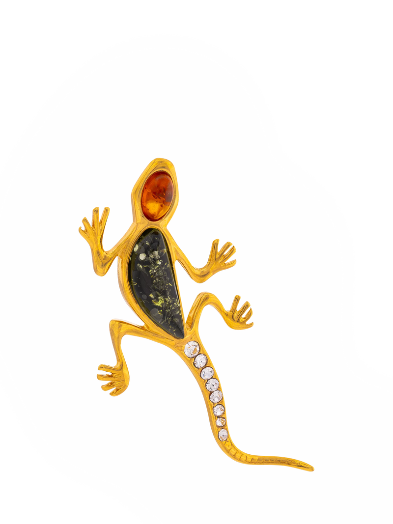 Be-Jewelled amber lizard brooch with cubic zirconia - British product