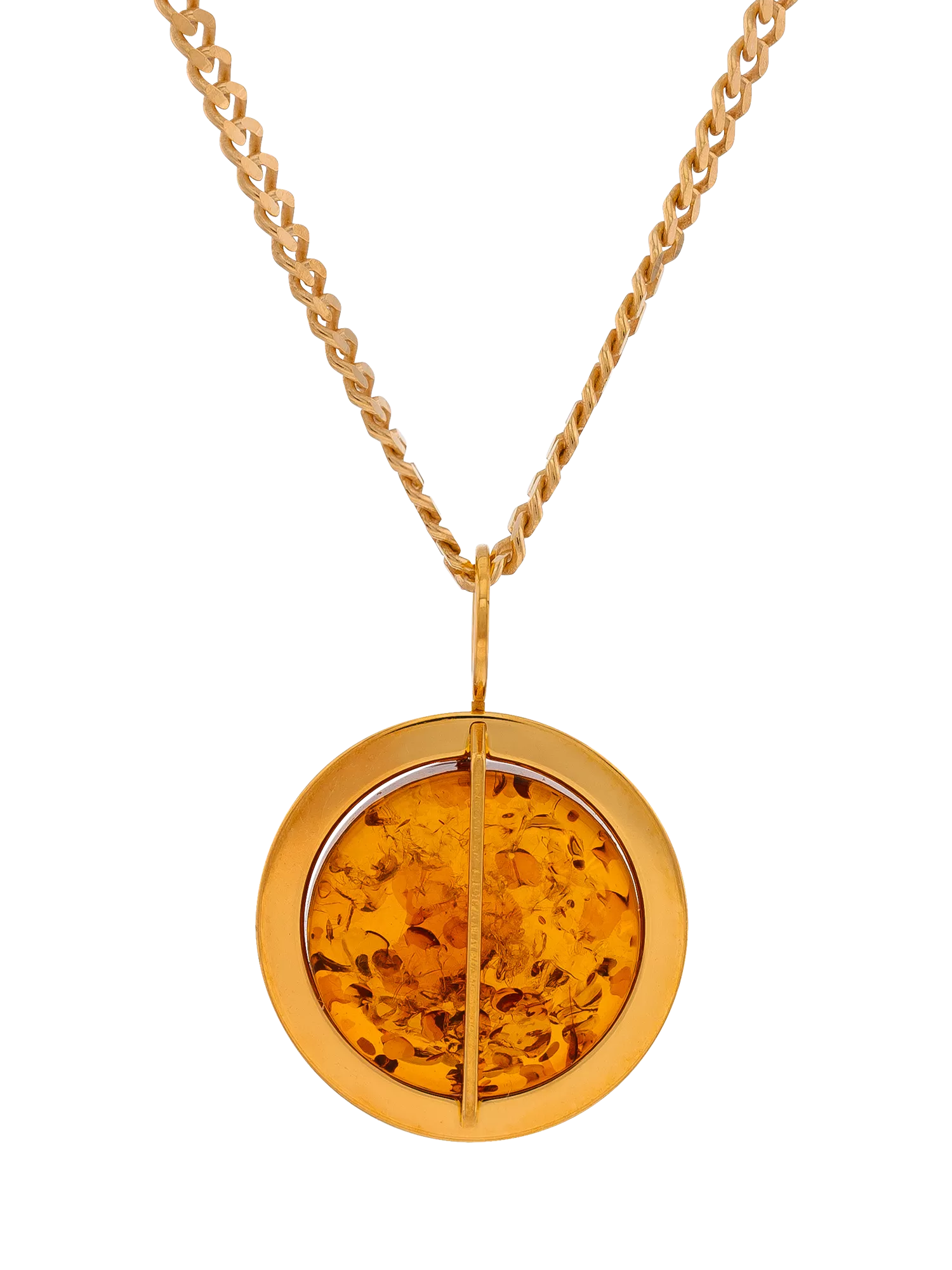 Be-Jewelled amber pendant necklace gold and cognac - British product