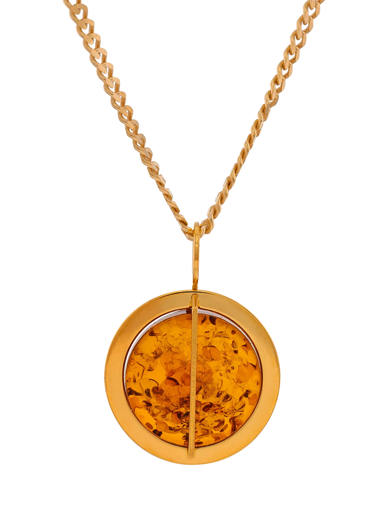 Be-Jewelled amber pendant necklace gold and cognac - British product