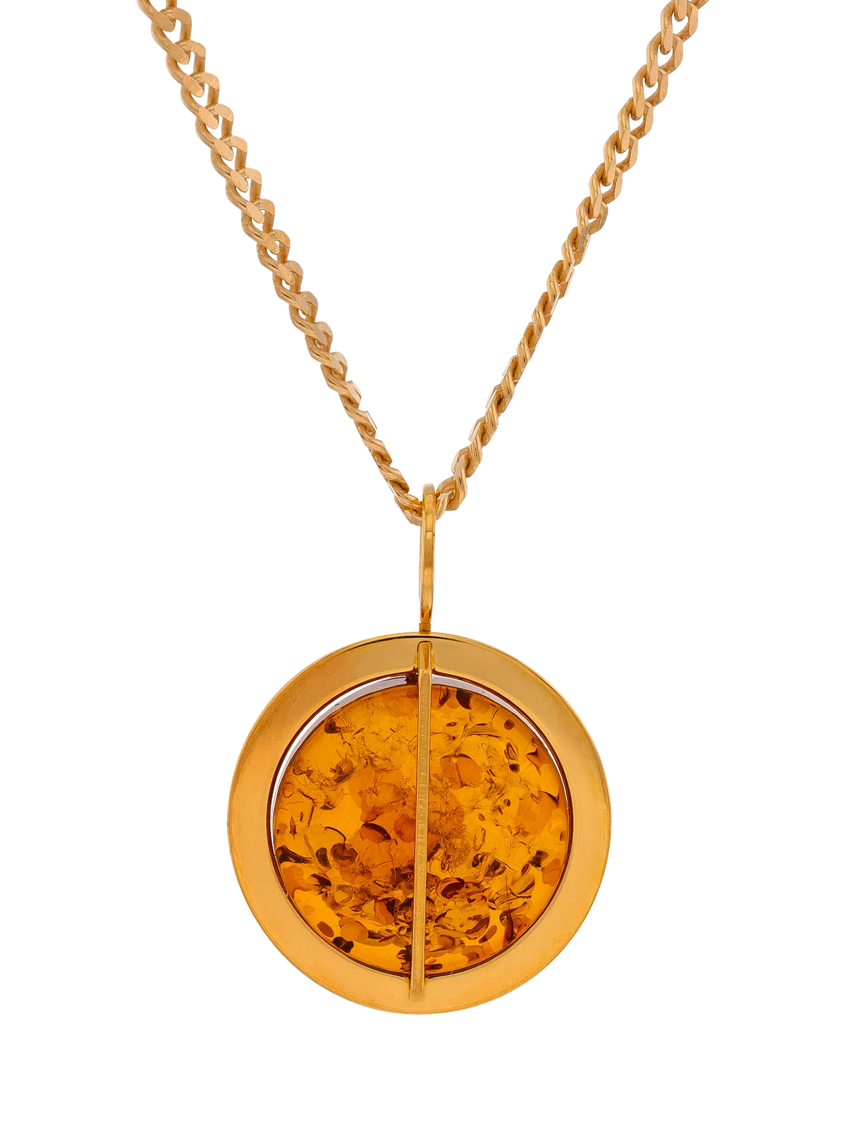 Be-Jewelled amber pendant necklace gold and cognac - British product