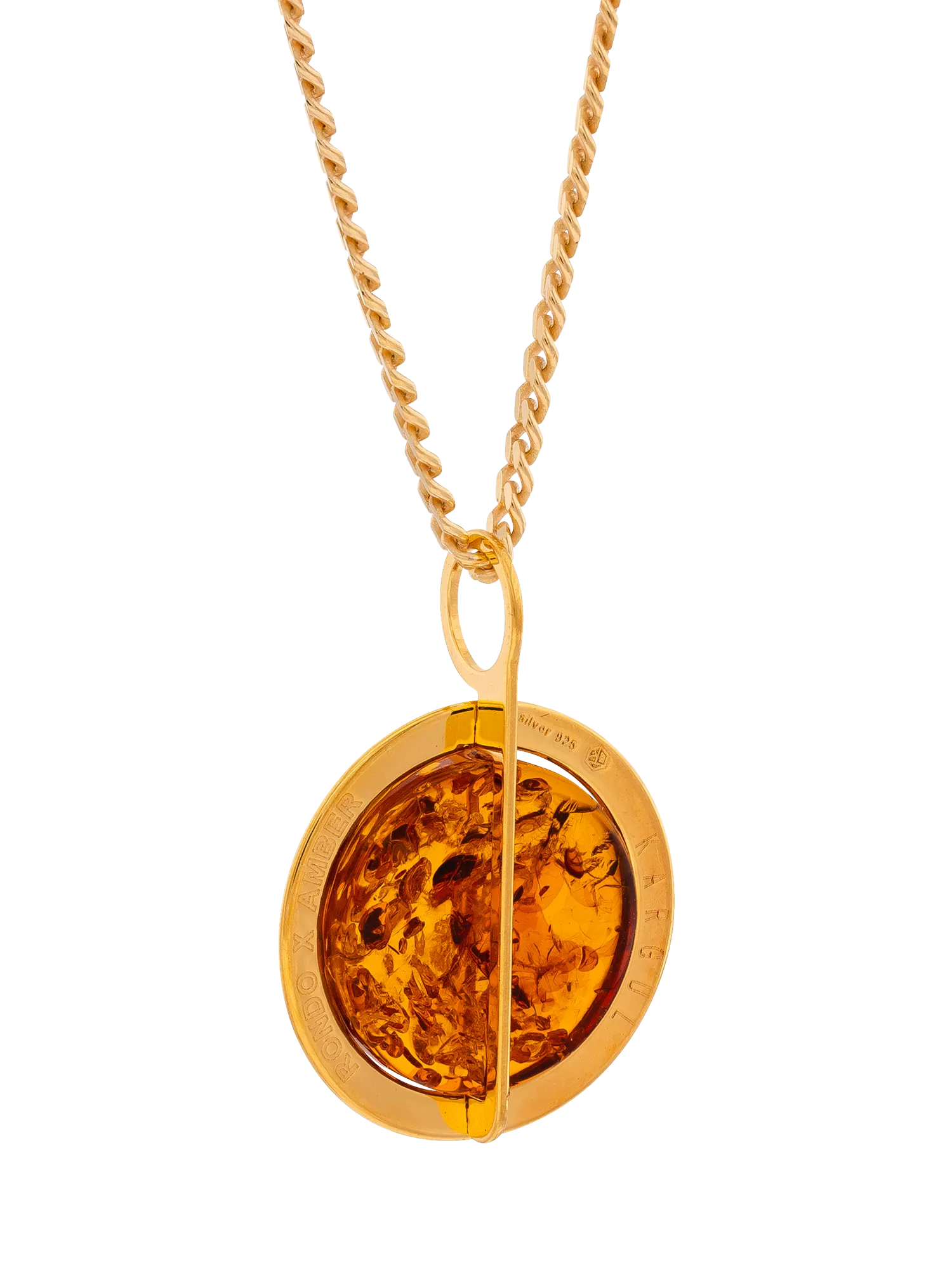 Be-Jewelled amber pendant necklace gold and cognac - British product