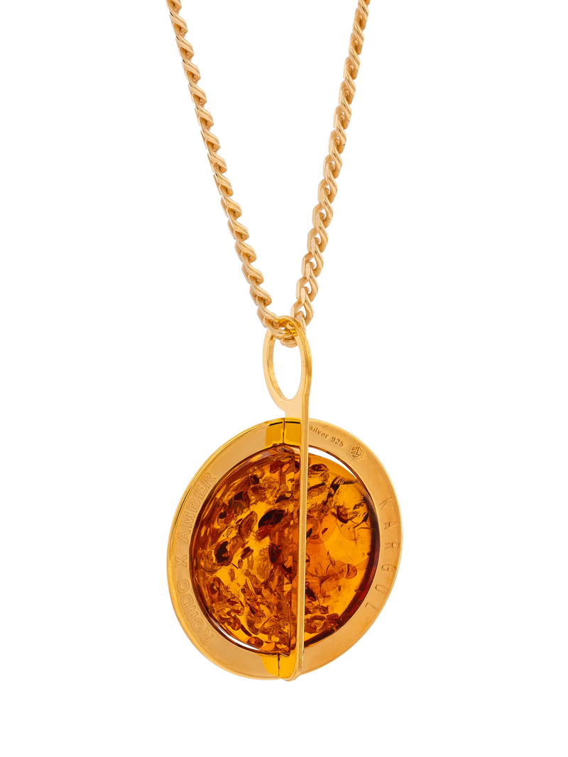 Be-Jewelled amber pendant necklace gold and cognac - British product