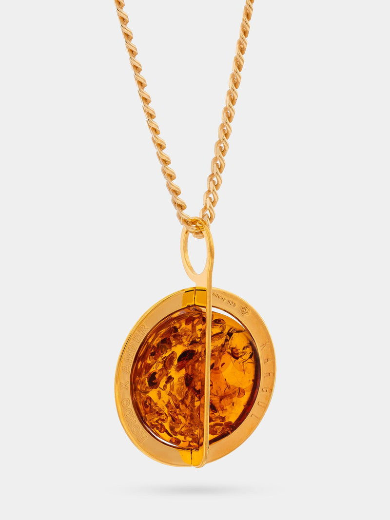 Be-Jewelled amber pendant necklace gold and cognac - British product