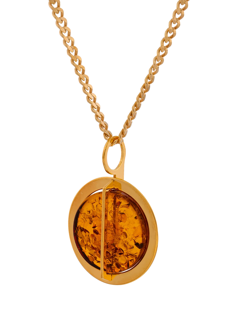 Be-Jewelled amber pendant necklace gold and cognac - British product