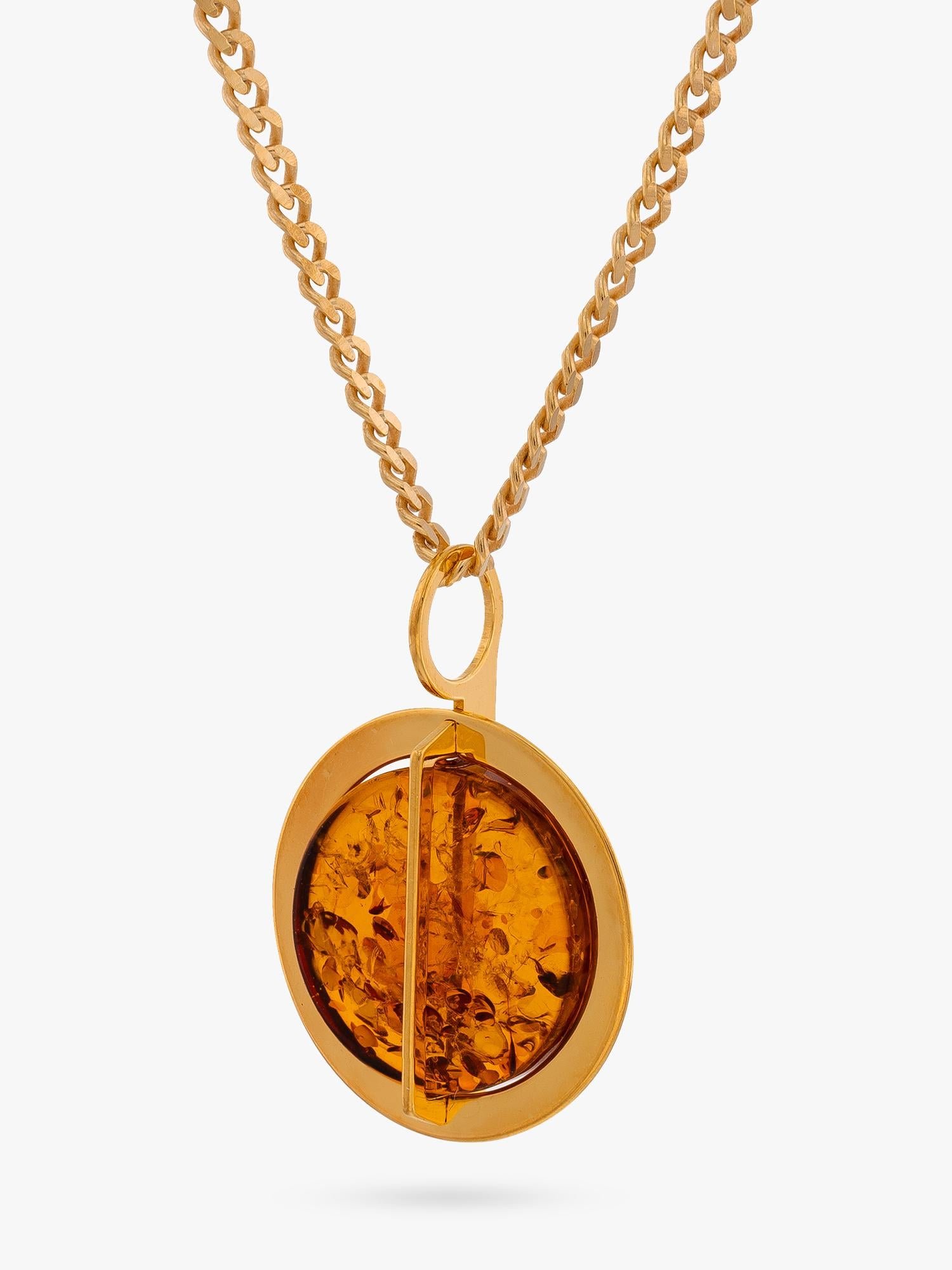 Be-Jewelled amber pendant necklace gold and cognac - British product
