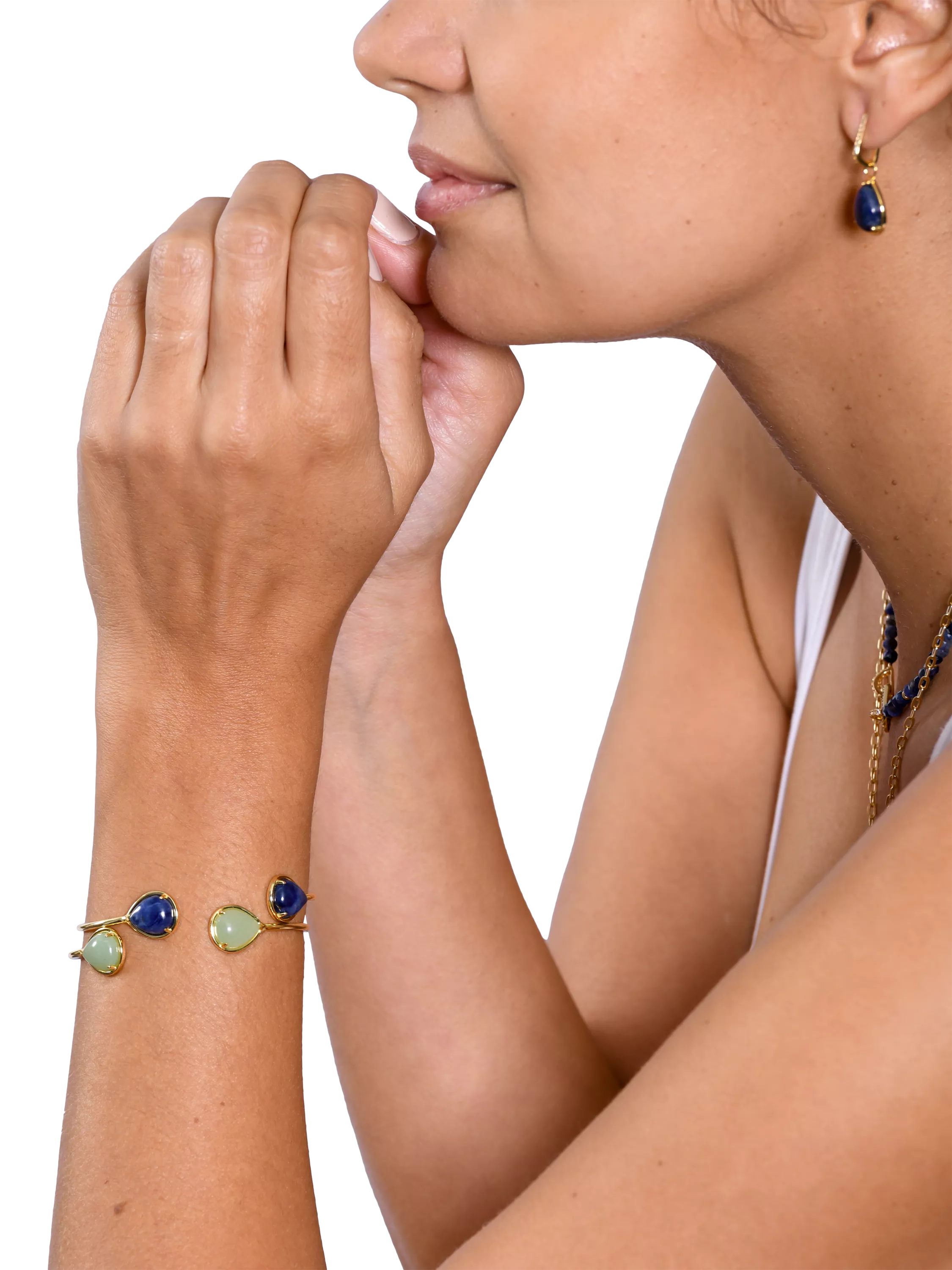 My Jewellery List Tess Daly teardrop bangle aventurine yellow gold, UK version