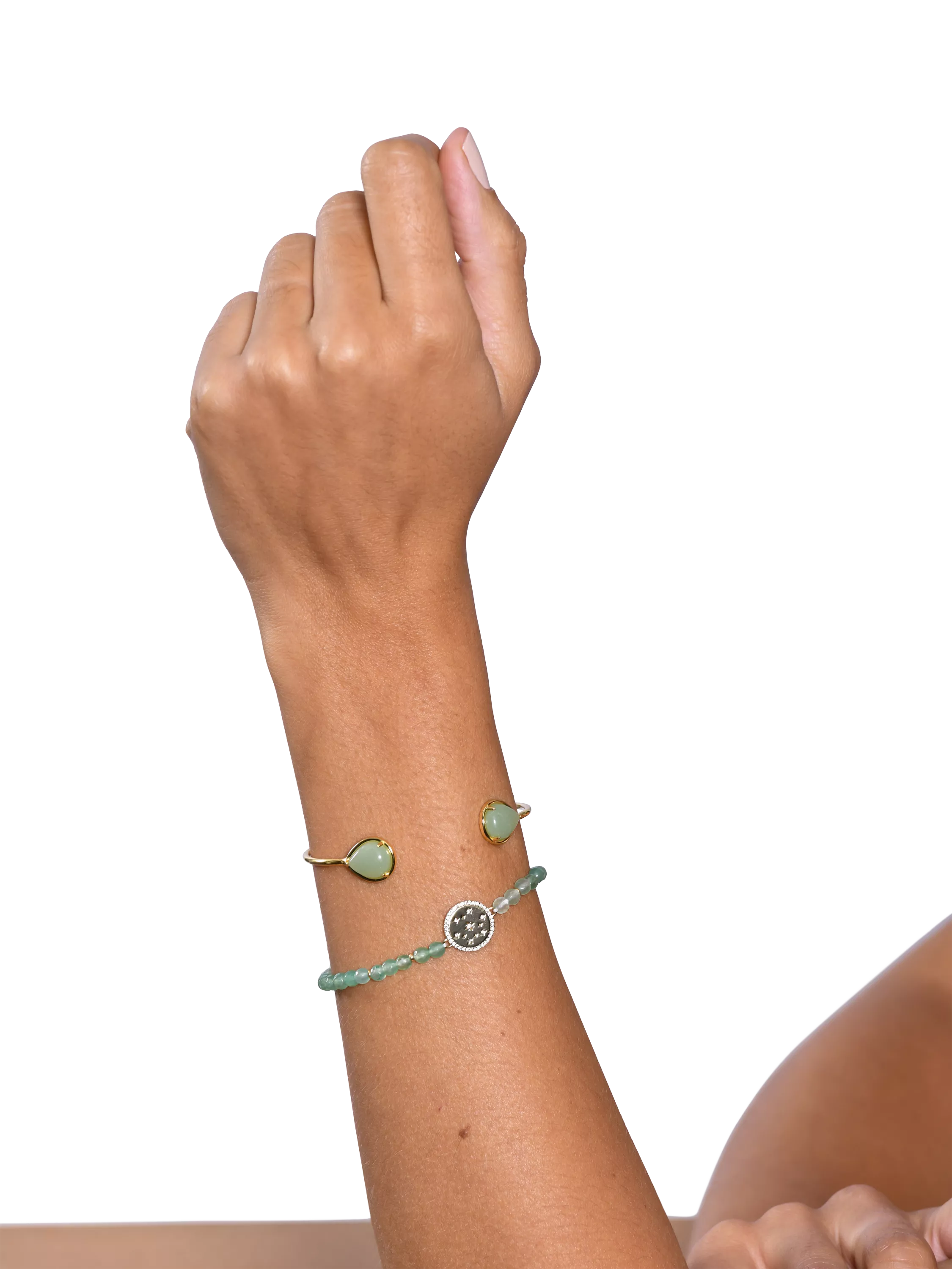 My Jewellery List Tess Daly teardrop bangle aventurine yellow gold, UK version