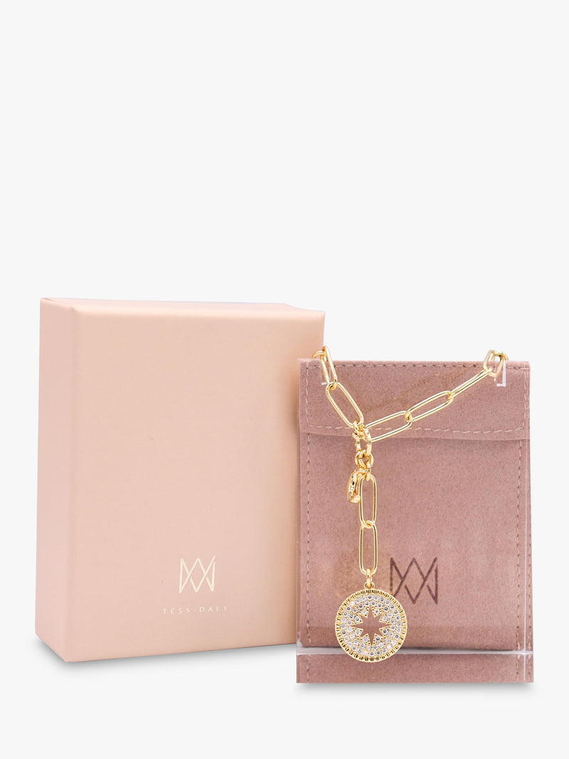 My Jewellery List Tess Daly lariat necklace yellow gold, imported from the UK