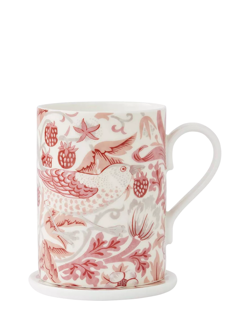 Morris & Co. Strawberry Thief bone china mug and coaster set 340ml (British brand)
