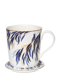 Sara Miller fine china mug and coaster set indigo white 344ml, imported from the UK