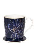 Sara Miller fine china mug and coaster set indigo white 344ml, imported from the UK