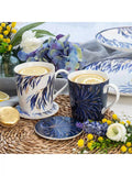 Sara Miller fine china mug and coaster set indigo white 344ml, imported from the UK