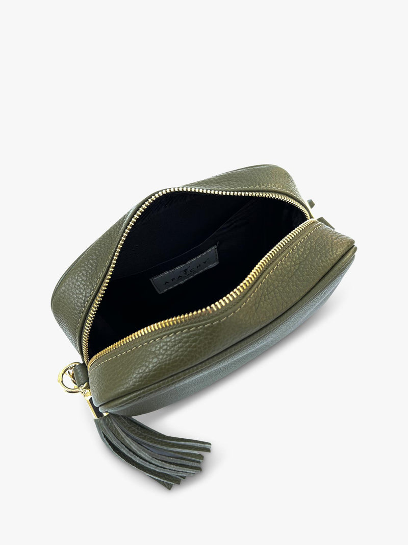 Apatchy London leather crossbody bag with gold hardware (British brand)