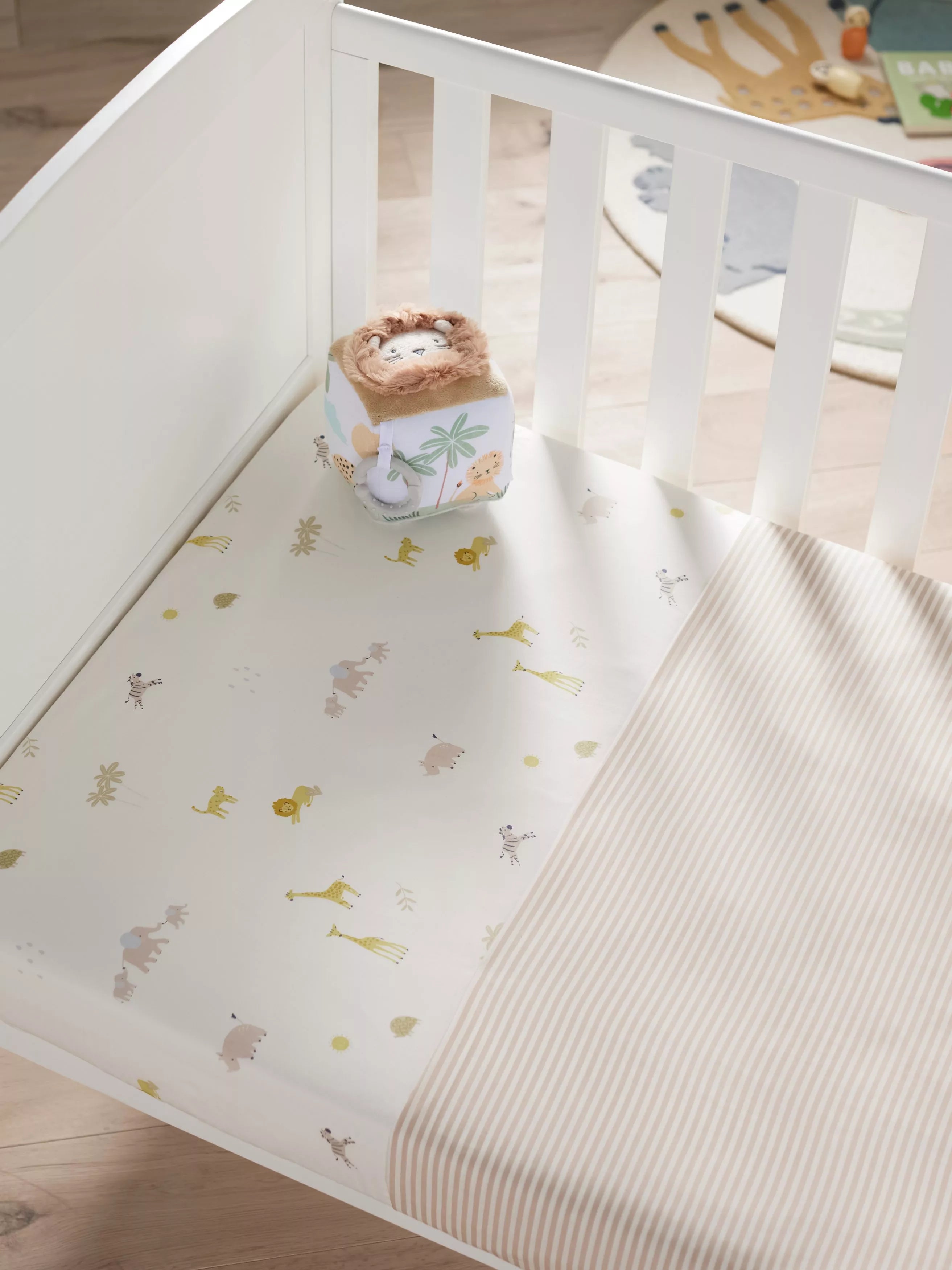 John Lewis Safari fitted cotbed sheets pack of 2 multi (British brand)